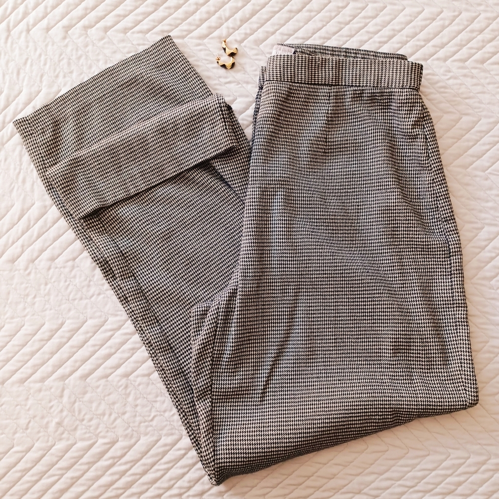 Vintage 90s High Waisted Brown Neutral Plaid Checkered Pants Trousers Retro Fall